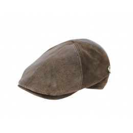 Brown Leather Lorette Flat Cap - Fléchet