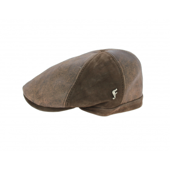 Brown Leather Lorette Flat Cap - Fléchet