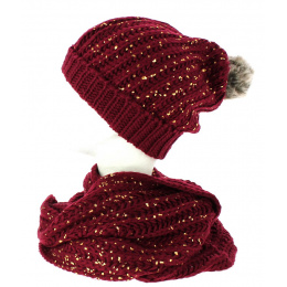 Burgundy sequined snood beanie TRACLET