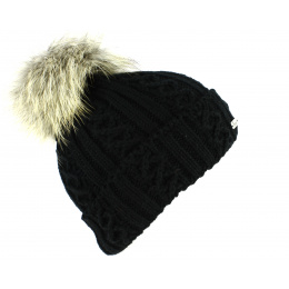 Black Pompom and Fur Beanie-Fléchet