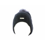 Black/Grey Pompom and Fur Beanie - Fléchet