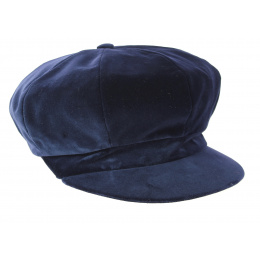 Navy Blue Velvet Lucile Newsboy Cap - Traclet