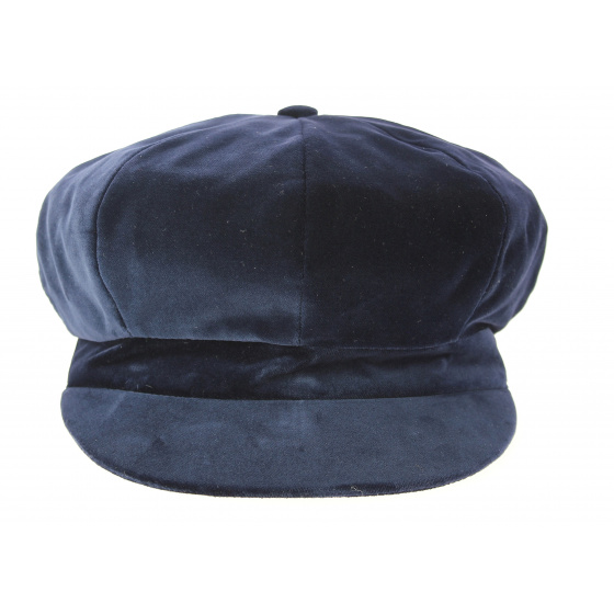 Navy Blue Velvet Lucile Newsboy Cap - Traclet