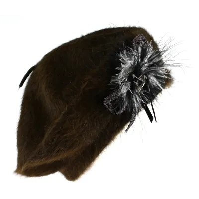 Brown Angora Charm Beret - TRACLET Reference: 8857 | Chapellerie Traclet