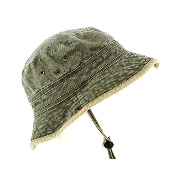 Two-Tone Cotton Broom Bucket Hat Khaki/Beige- Traclet