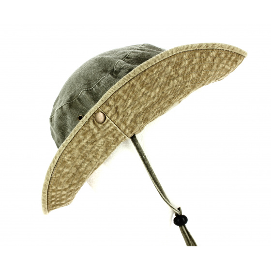Two-Tone Cotton Broom Bucket Hat Khaki/Beige- Traclet