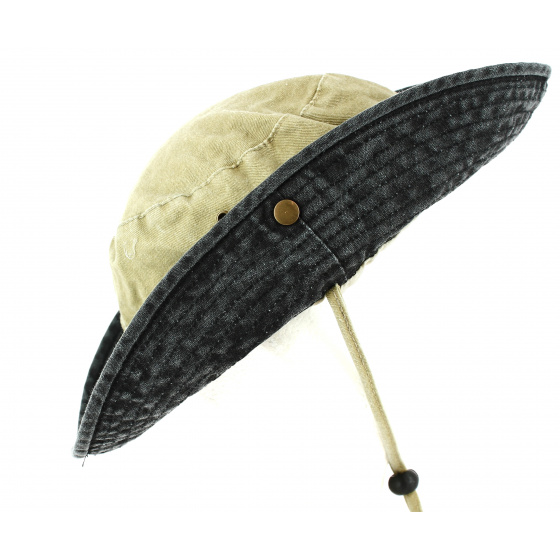 Cotton Bucket Hat Broom Two-Tone Beige/Anthracite- Traclet