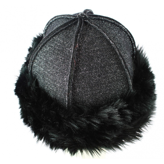 Sarah Black Glitter Faux Fur Beanie - Traclet