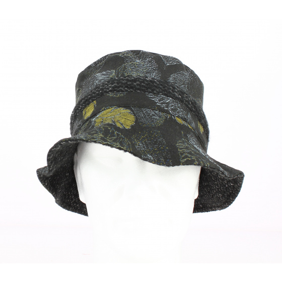 Black Cotton Bucket Hat with Anise Leaf Prints - Traclet