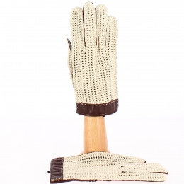 Brown Leather & Cotton Driving Gloves - Glove Story