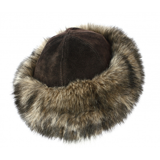Nastasia Leather & Faux Mink Fur Hat in Brown - Traclet