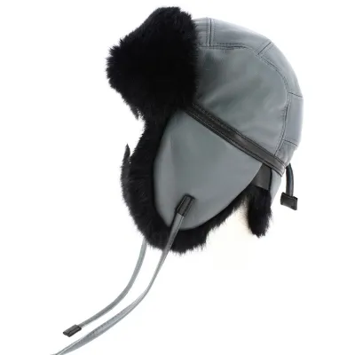 Chapka Cuir & Lapin Yukon Gris/Noir - Gena Reference : 8973 | Chapellerie Traclet