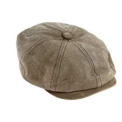 Hatteras Newsboy Leather Cap Taupe - Henschel Reference: 8985 | Chapellerie Traclet