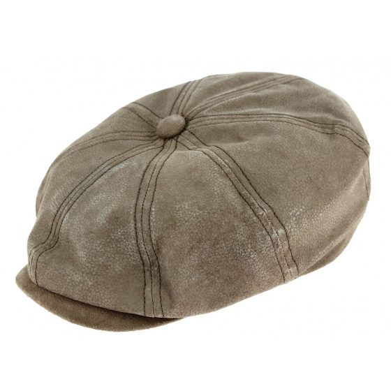 Hatteras Newsboy Leather Cap Taupe - Henschel