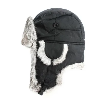 Black & Grey Rabbit Fur Ushanka Hat - Traclet Reference: 8995 | Traclet Hat Shop