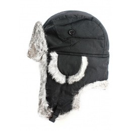 Black & Grey Rabbit Fur Ushanka Hat - Traclet