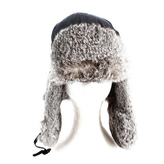 Black & Grey Rabbit Fur Ushanka Hat - Traclet