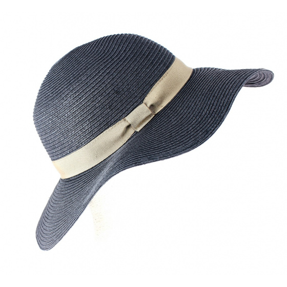 Chapeau Capeline Rhodes Paille Papier Marine/Taupe- Traclet