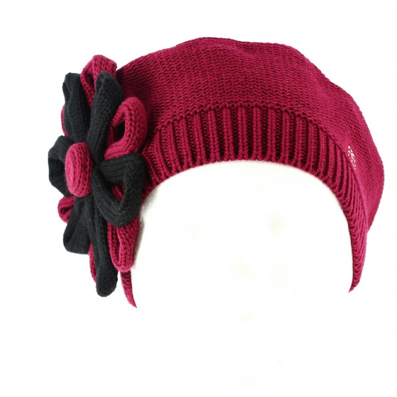 Irma Cotton Beret with Burgundy Flower - BeBeret