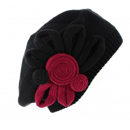 Leïla Cotton Flower Beret Black & Burgundy - BeBeret
