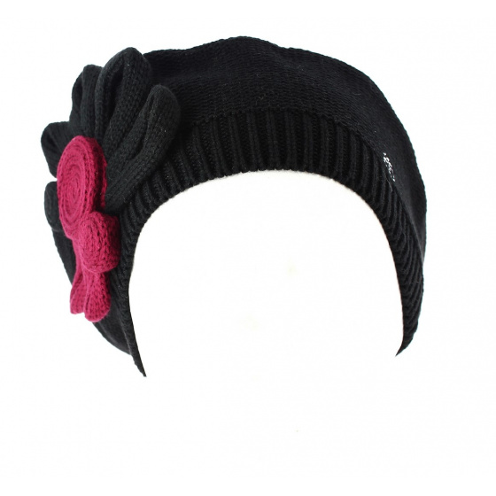 Leïla Cotton Flower Beret Black & Burgundy - BeBeret Leïla Cotton Flower Beret Black & Burgundy - BeBeret