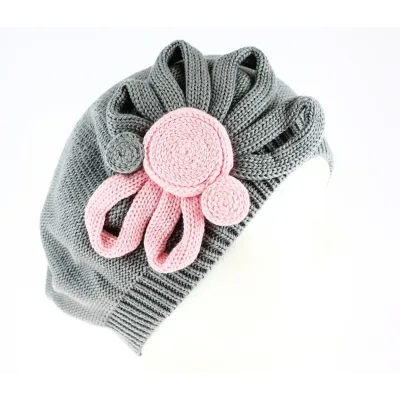 Leïla Cotton Flower Gray & Pink Beret - BeBeret Reference: 9033 | Chapellerie Traclet