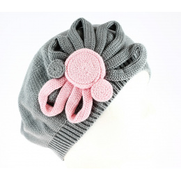 Leïla Cotton Flower Gray & Pink Beret - BeBeret