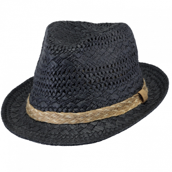 Navy Blue Paper Straw Trilby Bobizi Hat - Barts