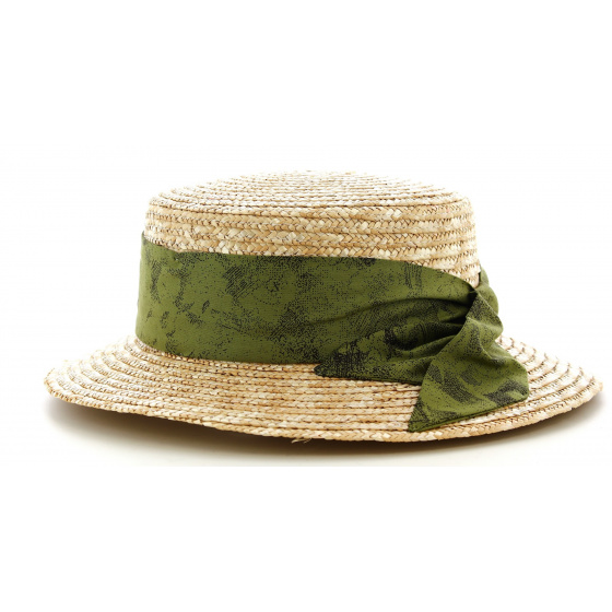 Canotier Femme Sidonie Paille Naturelle Ruban Vert- Traclet