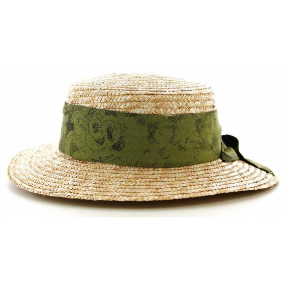 Canotier Femme Sidonie Paille Naturelle Ruban Vert- Traclet