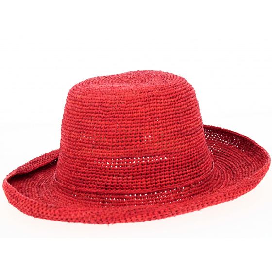 Red Camellia Raffia Breton Hat - Traclet
