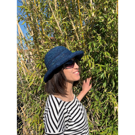 Blue Camelia Raffia Breton Hat - Traclet 
