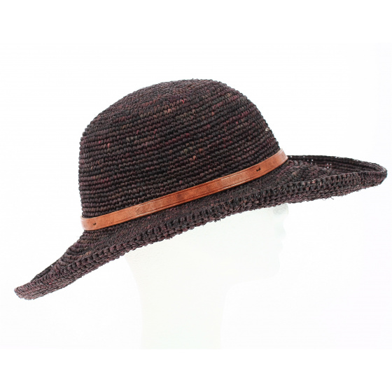 Plum Majunga Raffia Wide-Brimmed Hat - Traclet