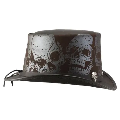 Silver Skull Leather Top Hat - Head'N Home Reference: 3776 | Traclet Hat Shop