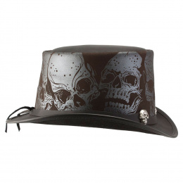 Silver Skull Leather Top Hat- Head'N Home 