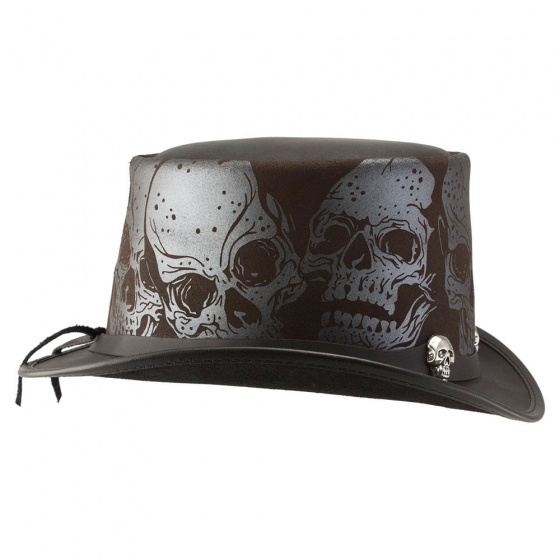 Silver Skull Leather Top Hat - Head'N Home