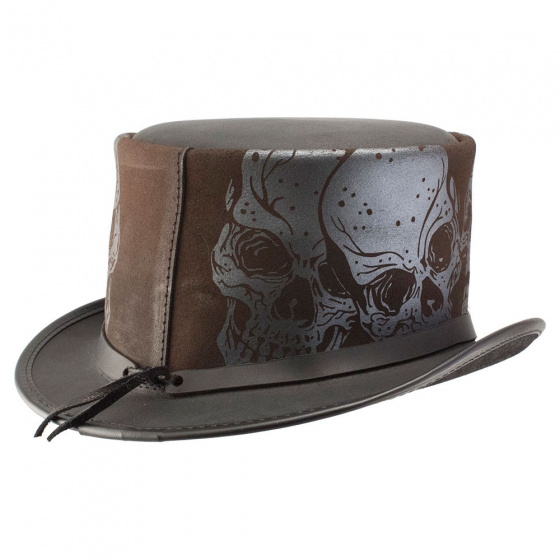 Silver Skull Leather Top Hat - Head'N Home Silver Skull Leather Top Hat - Head'N Home