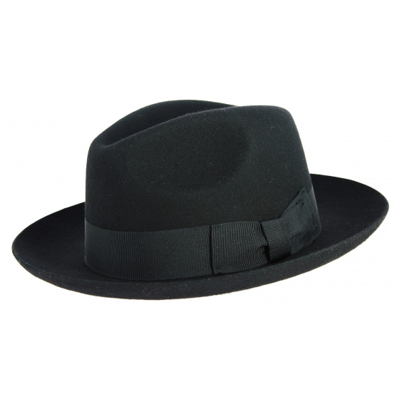 Black Wool Felt Mayfair Fedora Hat - Traclet