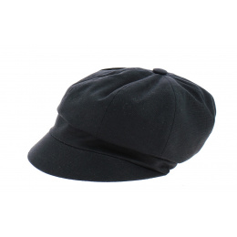 Black Cotton Neaux Newsboy Cap - Traclet