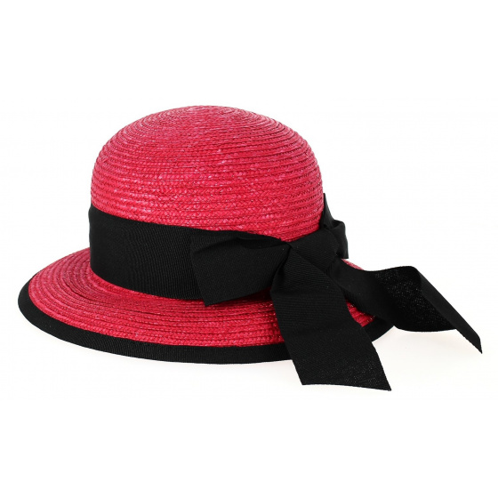 Santornin Red Straw Cloche Hat - Fléchet