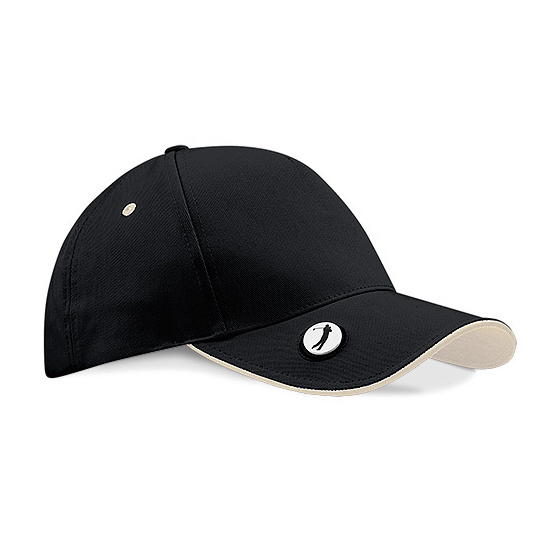 Pro-Style Golf Cap Black & White Cotton UPF 50+