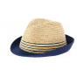 Beige & Blue Paper Straw Campanie Trilby Hat - Traclet