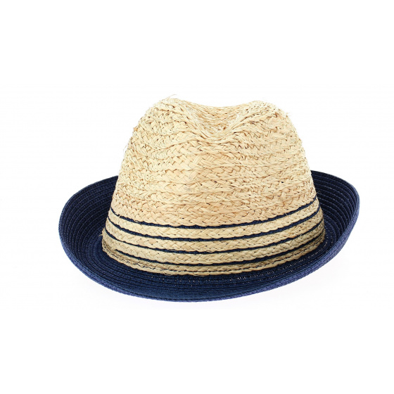 Chapeau Trilby Campanie Paille Papier Beige & Bleu- Traclet 