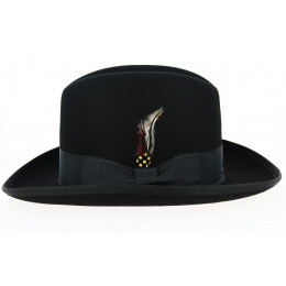 Black Wool Felt Homburg Hat - Traclet