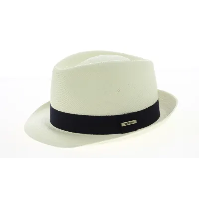 Trilby Panama Quito Natural Hat Navy Ribbon - Traclet Reference: 9438 | Traclet Hatters