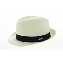 Natural Quito Panama Trilby Hat with Navy Ribbon - Traclet