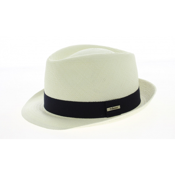 Natural Quito Panama Trilby Hat with Navy Ribbon - Traclet