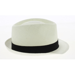 White Paper Straw Trilby Hat with Black Ribbon - Traclet
