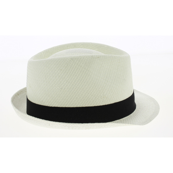 White Paper Straw Trilby Hat with Black Ribbon - Traclet