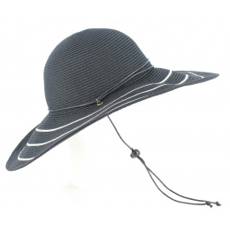 Freya Wide Brim Sun Hat Black/White - Rigon Headwear